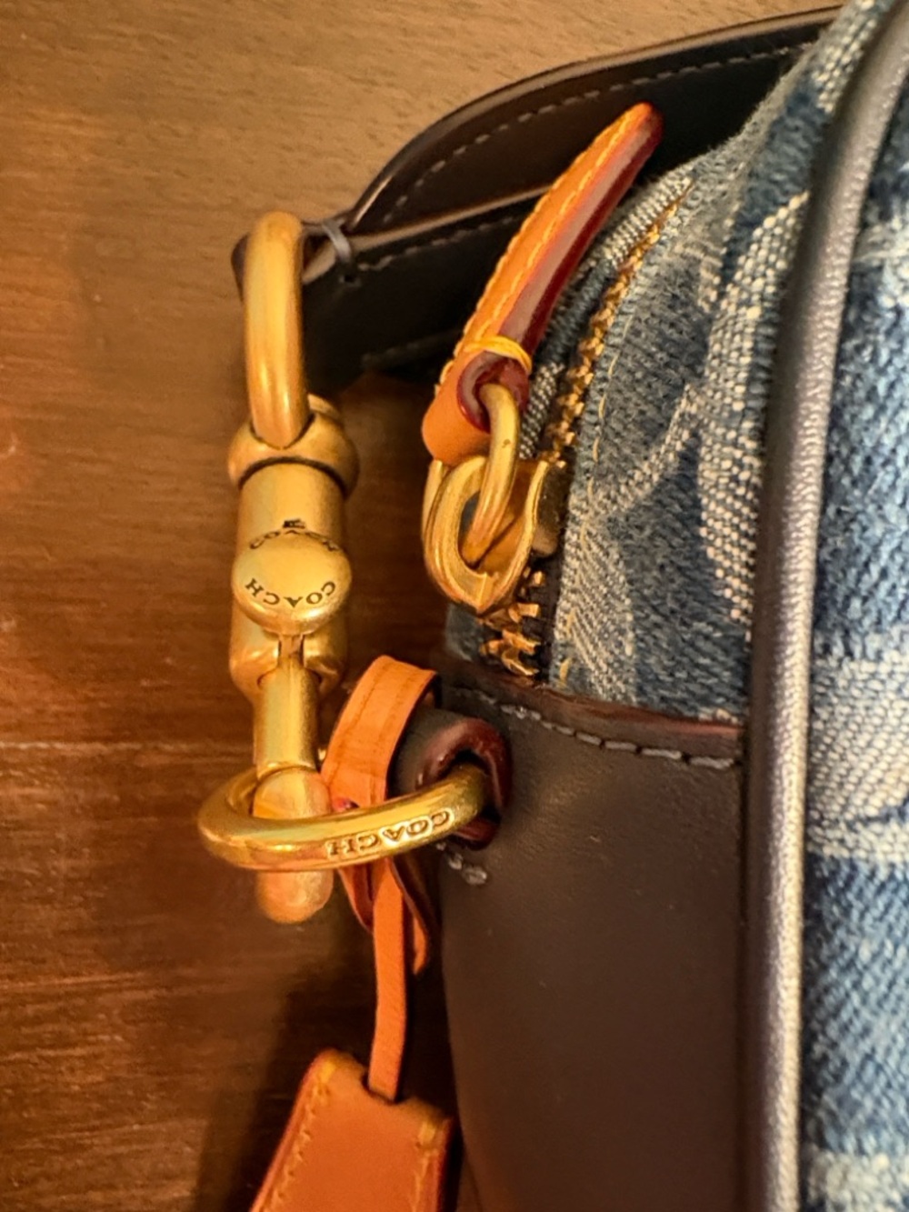Coach Blue Denim Signature C  Crossbody Bag with Tan Accents - Picture 7 of 15